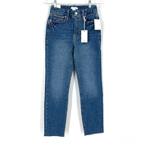 Good American Good Classic Raw Hem Jeans Blue 940 Women's Size 0/25 NWT - Picture 2 of 9